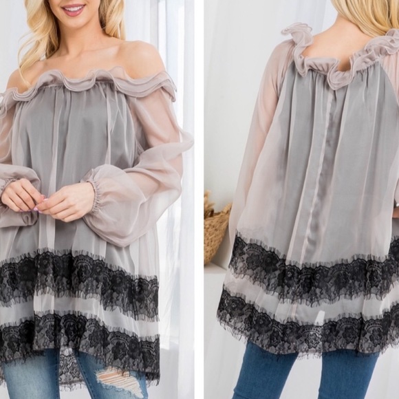 Ryu Dresses & Skirts - 🎉New Clearance RYU Off the Shoulder Ruffle Sheer Sleeve Dress / Top